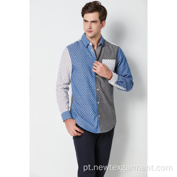 moda algodão impresso contraste manga longa mens camisas